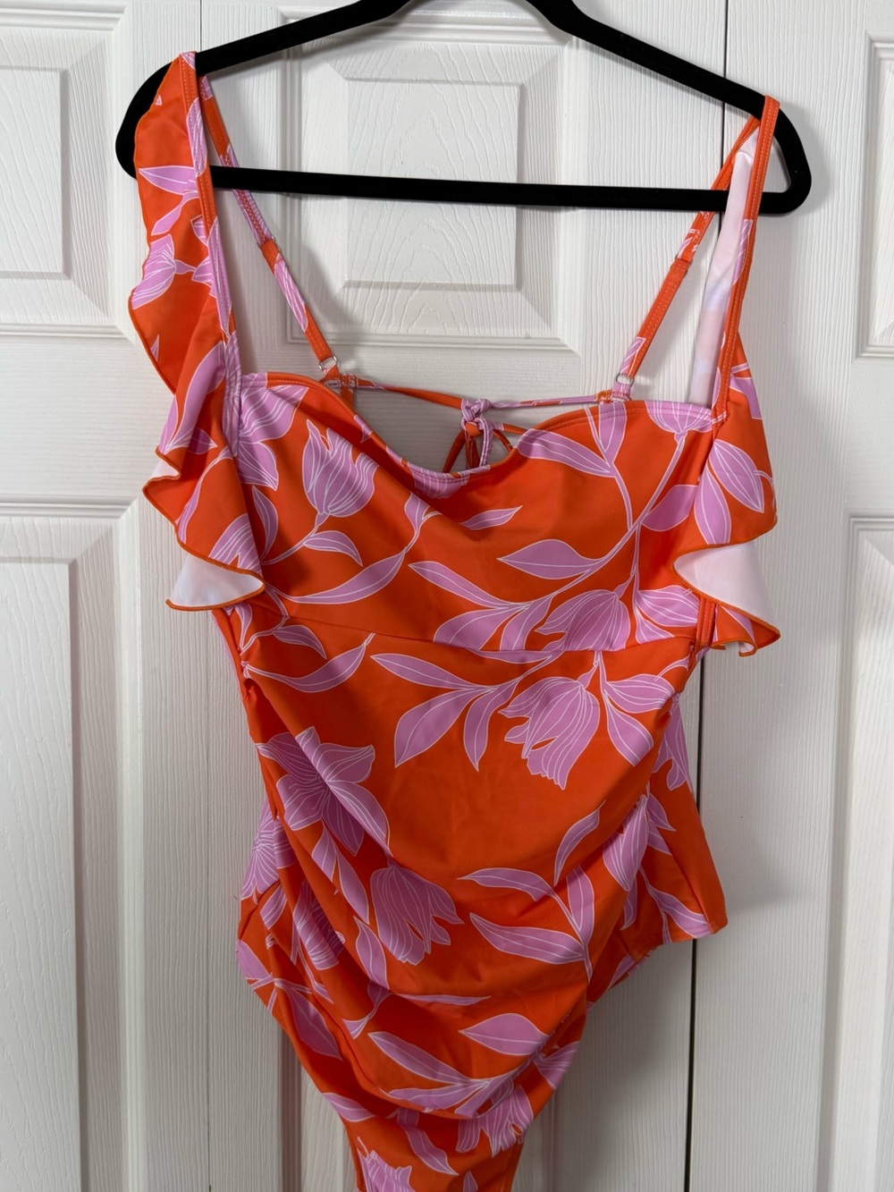 Chic Soul Orange and Pink Floral Tie-Strap Swimsuit